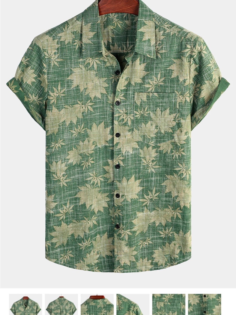 Men's Green Floral Hawaiian Short-Sleeve Button-Down Shirt with Chest Pocket
